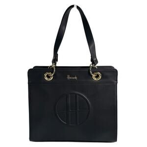 HARRODS LONDON Large Black Tote Shoulder Bag Gold Tone Hardware